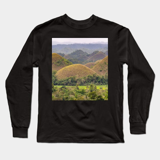 The Chocolate Hills, Carmen, Bohol, Philippines Long Sleeve T-Shirt by Upbeat Traveler